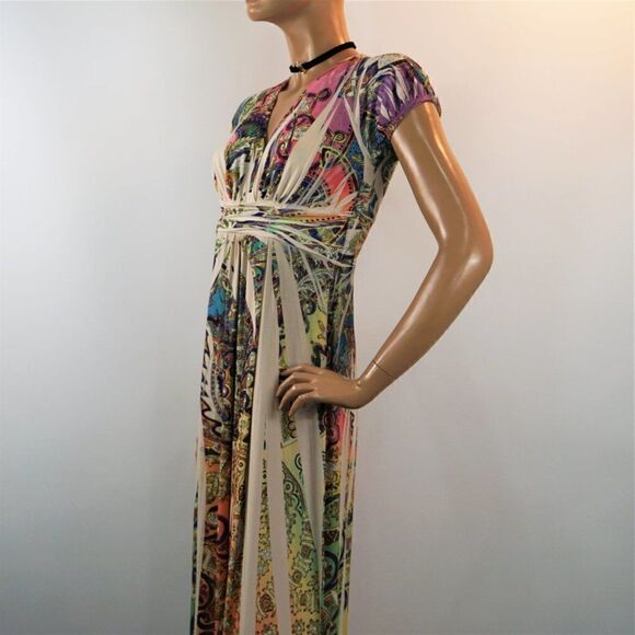 Believe Dress Fit & Flare Multi Color Boho Floral Tie Dye Women Sz S USA Made - Picture 7 of 12